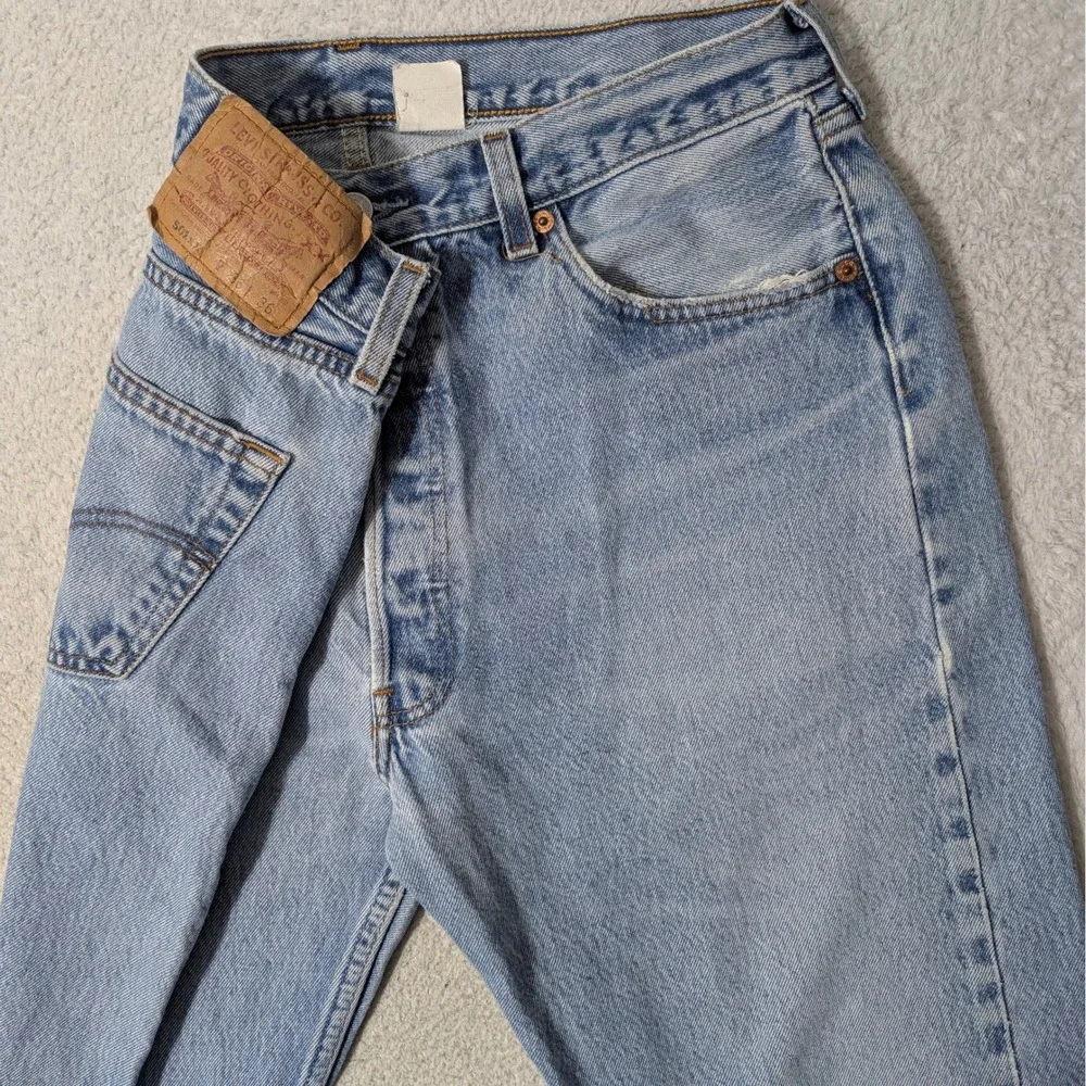 Levi's 501xx Jeans Mens 36/36 (33x27.5) Light Blue Straight Button Fly Raw‎ Hem